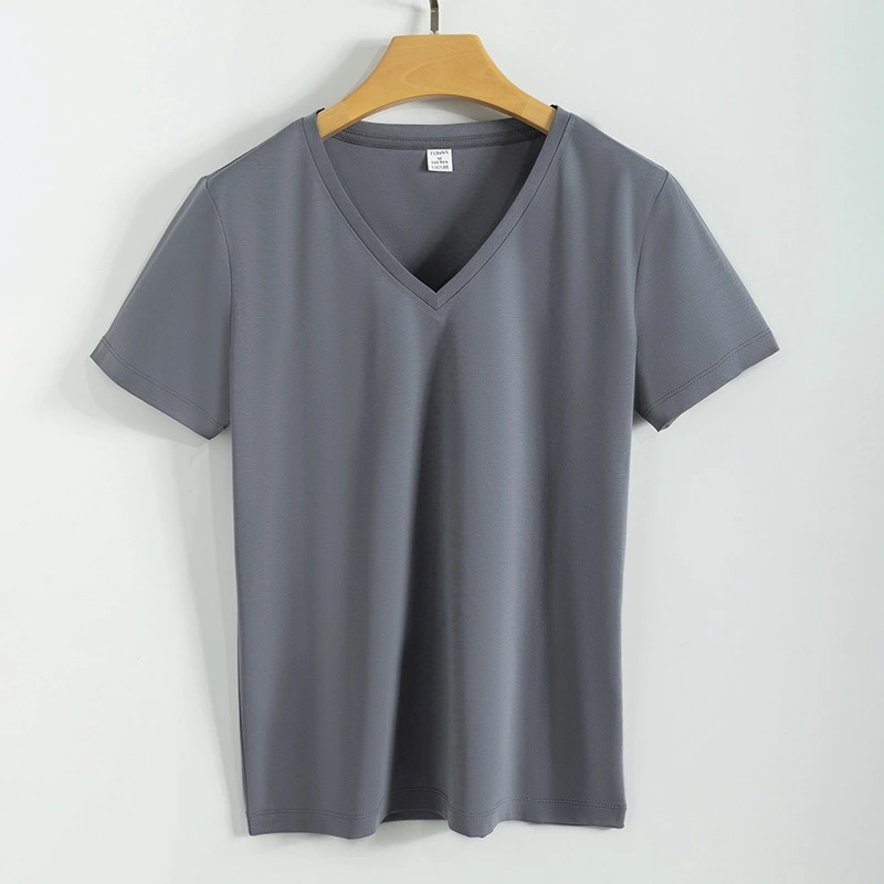 High quality 190g 100%mercerized cotton silky V neck women's t shirt