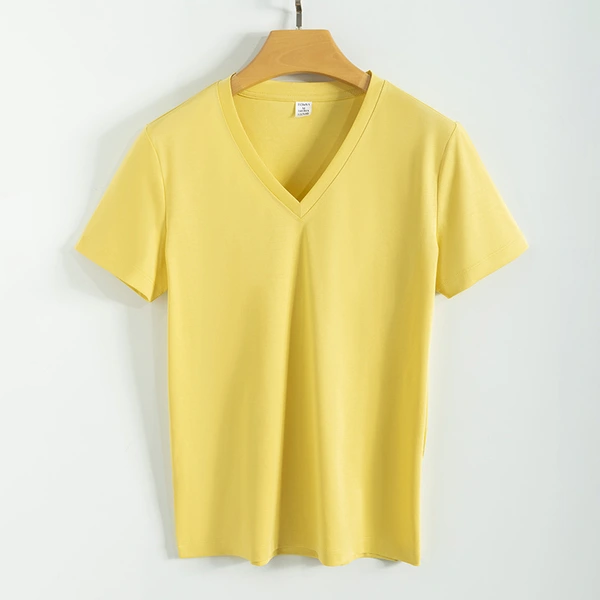 High quality 190g 100%mercerized cotton silky V neck women's t shirt