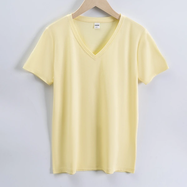 High quality 190g 100%mercerized cotton silky V neck women's t shirt