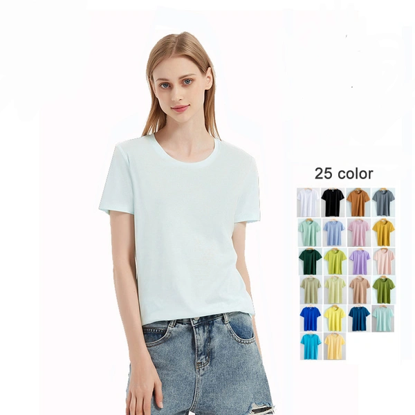 High quality 100%mercerized cotton Round neck women's t shirt