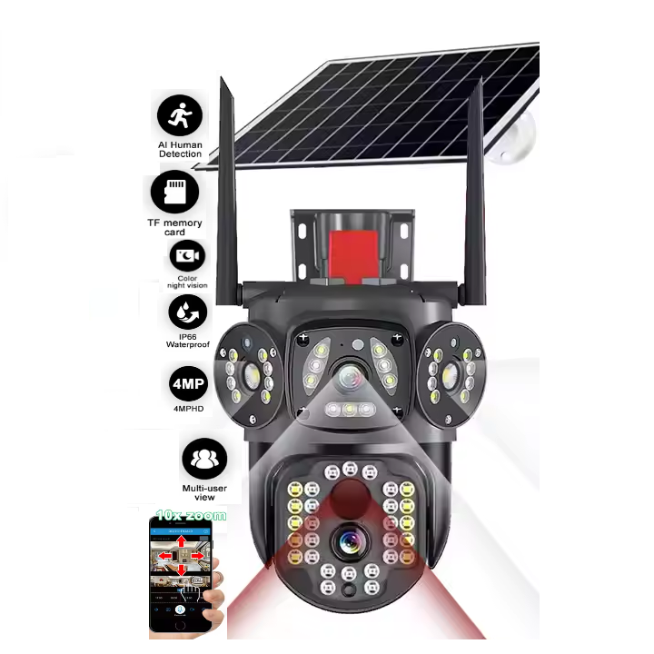 V360PRO 4G Solar Camera - 10X Zoom, 3-Lens System, 32GB Cloud & OEM Options