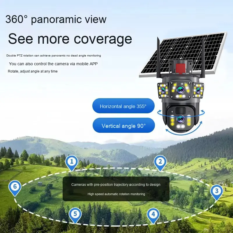 Сонячна камера v360pro 4g - 10-кратний зум, система з 3 об'єктивами, 32 ГБ хмарного сховища та варіанти виробника