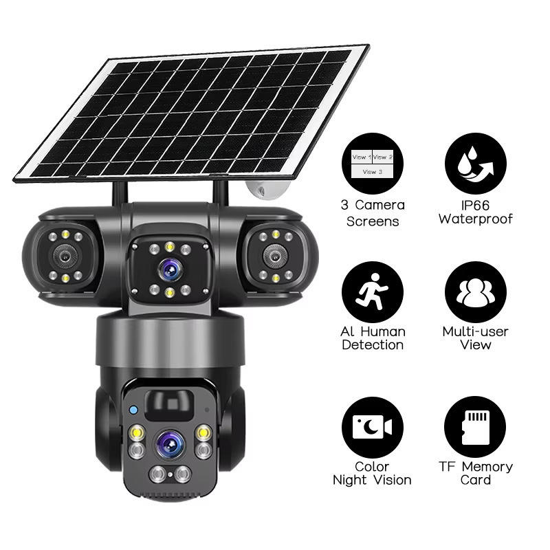 Smart Triple-Lens Outdoor Camera - 2MP HD, AI Tracking, Solar/4G & IP66 Waterproof