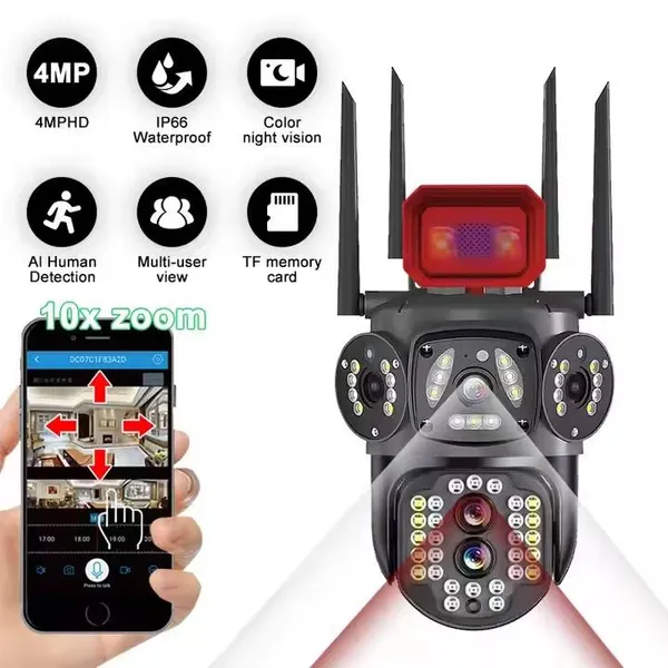 Сонячна вулична камера v380pro - 4-мегапіксельна HD, багатооб'єктивна PTZ-камера та інтелектуальне виявлення людини