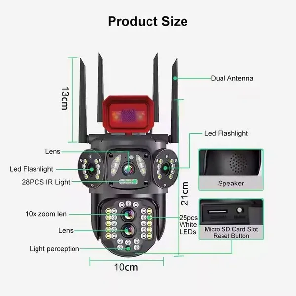 Сонячна вулична камера v380pro - 4-мегапіксельна HD, багатооб'єктивна PTZ-камера та інтелектуальне виявлення людини