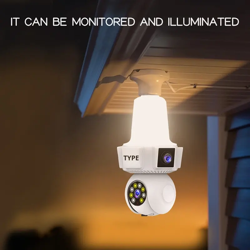 V380pro E27 Bulb Camera - 3MP HD, 360° Color Night Vision & 3-Screen View