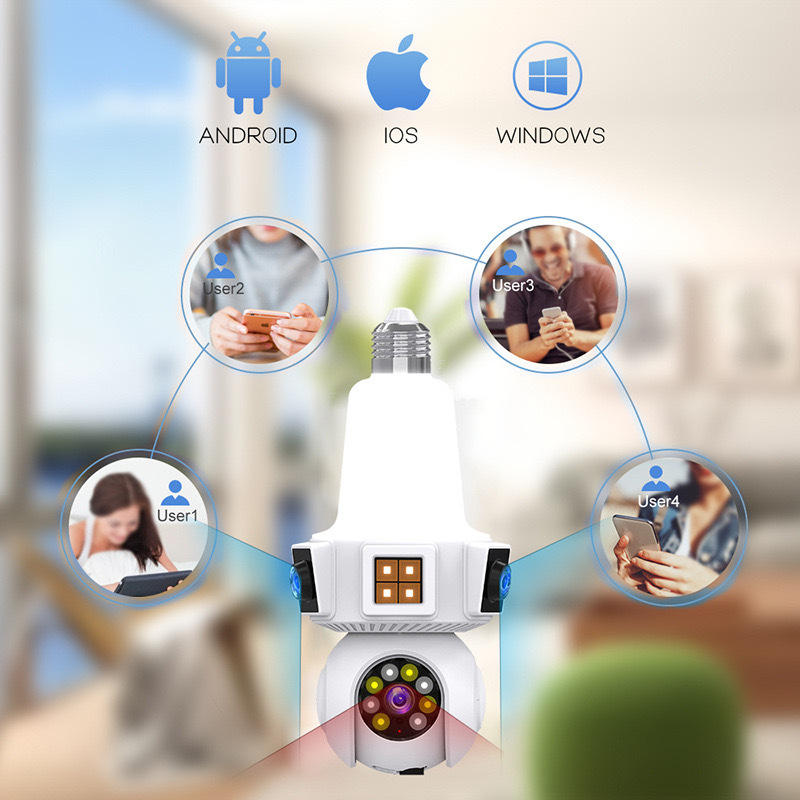 Камера v380pro з лампою e27 - 3-мегапіксельна HD, кольорове нічне бачення 360° та огляд на 3 екранах