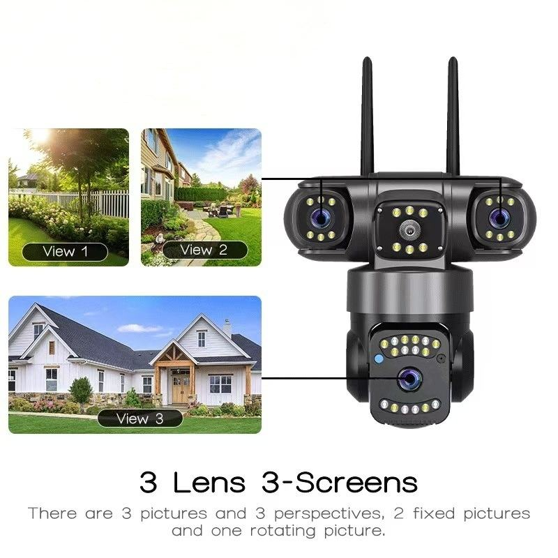 розумне зовнішнє відеоспостереження - v380pro hd, 3-лінзове покриття та сповіщення про рух PIR