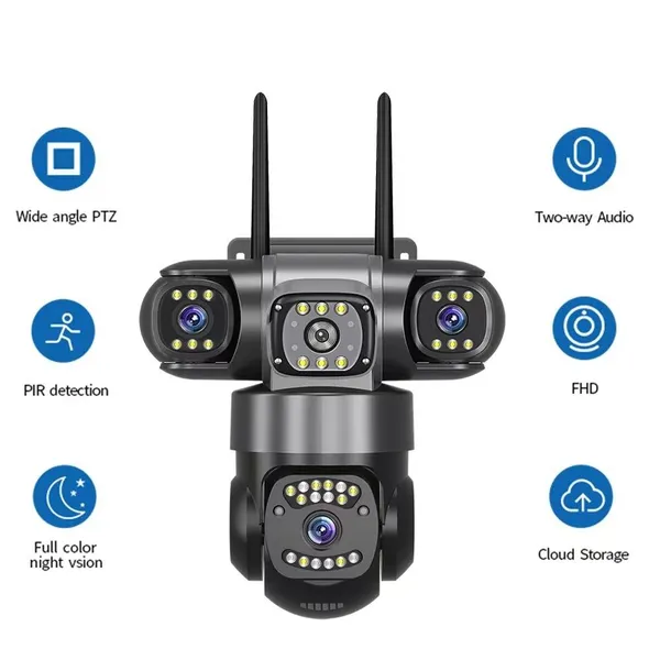 розумне зовнішнє відеоспостереження - v380pro hd, 3-лінзове покриття та сповіщення про рух PIR