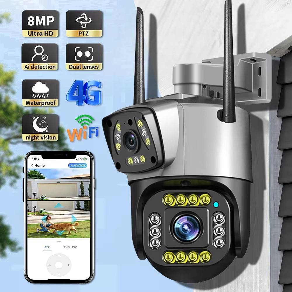 V380Pro 8MP Dual-Lens AI Camera - 4G/WiFi, 360° Tracking & Waterproof Outdoor Security
