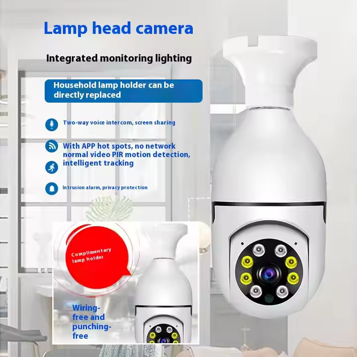 מצלמת נורת WiFi עם נורת Cloudbirds v360pro E27 - מעקב מיני 2MP עם AI, אחסון ענן ואבטחת בית חכם