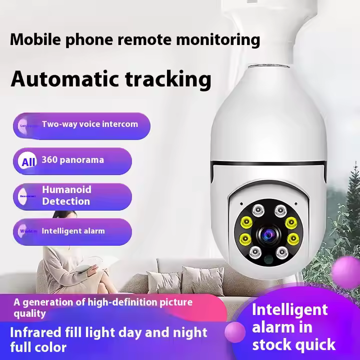 מצלמת נורת WiFi עם נורת Cloudbirds v360pro E27 - מעקב מיני 2MP עם AI, אחסון ענן ואבטחת בית חכם