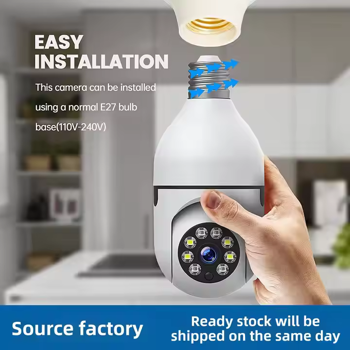 מצלמת נורת WiFi עם נורת Cloudbirds v360pro E27 - מעקב מיני 2MP עם AI, אחסון ענן ואבטחת בית חכם