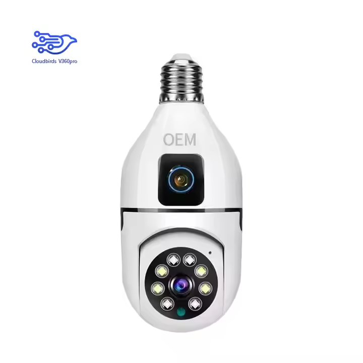 Cloudbirds V360pro E27 Bulb Camera - Mini Binocular PTZ, Dual Screen & Wireless Cloud Access