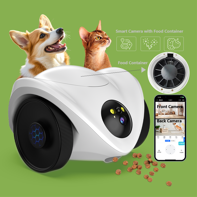 Smart Pet Camera with AI Tracking - 2MP HD, 2-Way Voice, Food Feeder & Play
