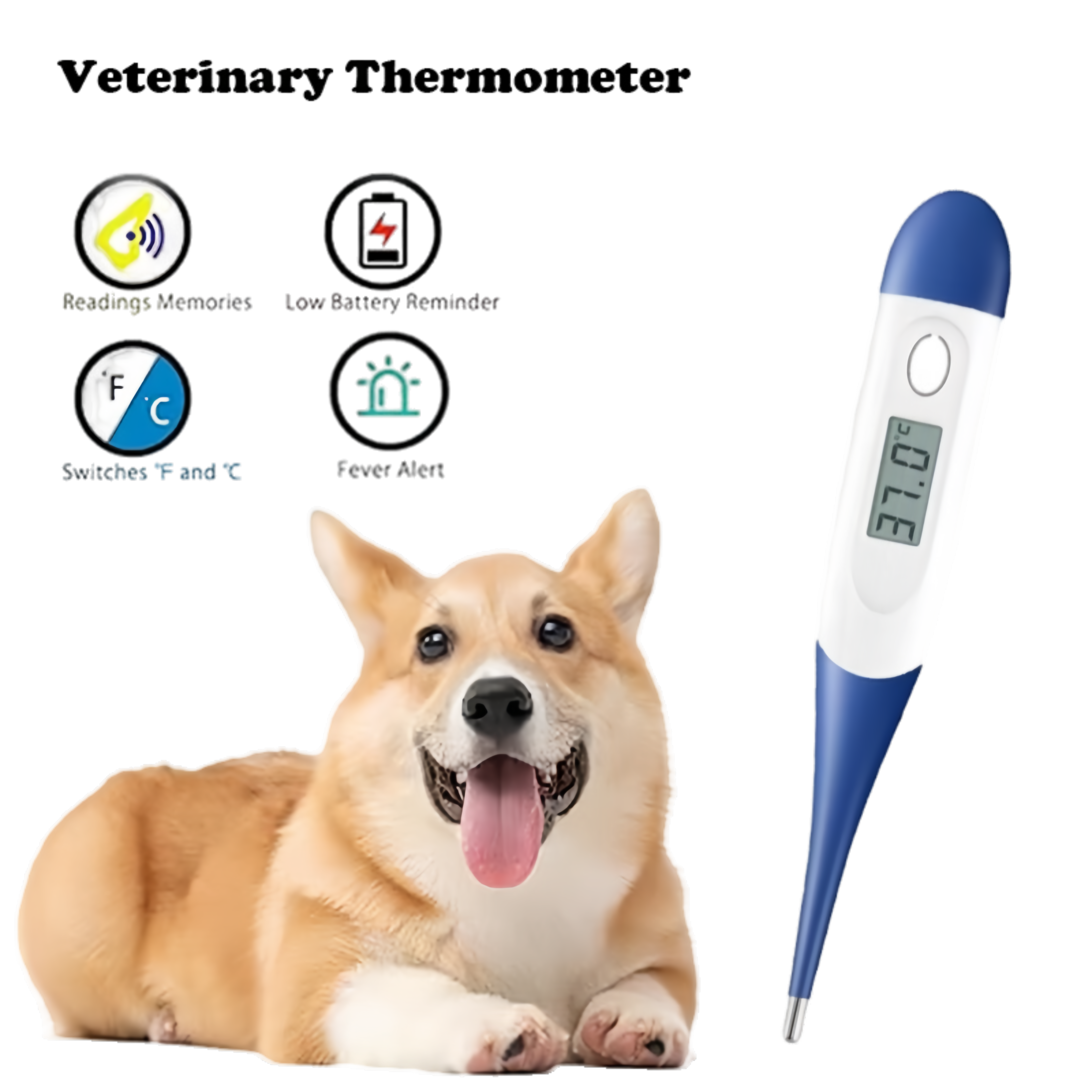 Veterinary Soft Head Flexible Tip Digital Thermometer