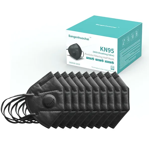 Black Disposable Cubrebocas Valve KN95 5 ply layer Respirator Facemask