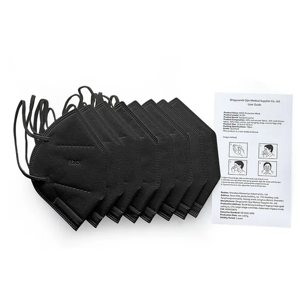 Black Disposable Cubrebocas Valve KN95 5 ply layer Respirator Facemask