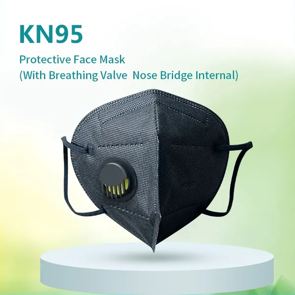 Black Disposable Cubrebocas Valve KN95 5 ply layer Respirator Facemask