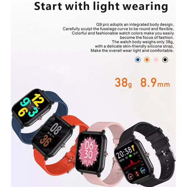Ladies Body Temperature Watches With Flashlight Blood Pressure Android Weather Heart Rate Monitor Smart Watch Q9pro