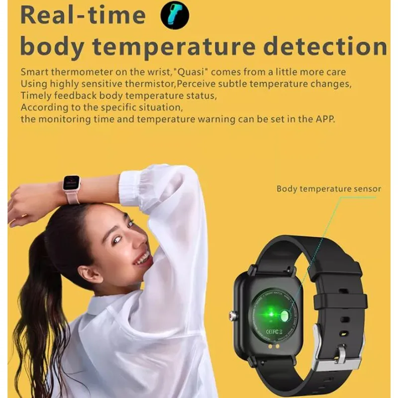 Ladies Body Temperature Watches With Flashlight Blood Pressure Android Weather Heart Rate Monitor Smart Watch Q9pro