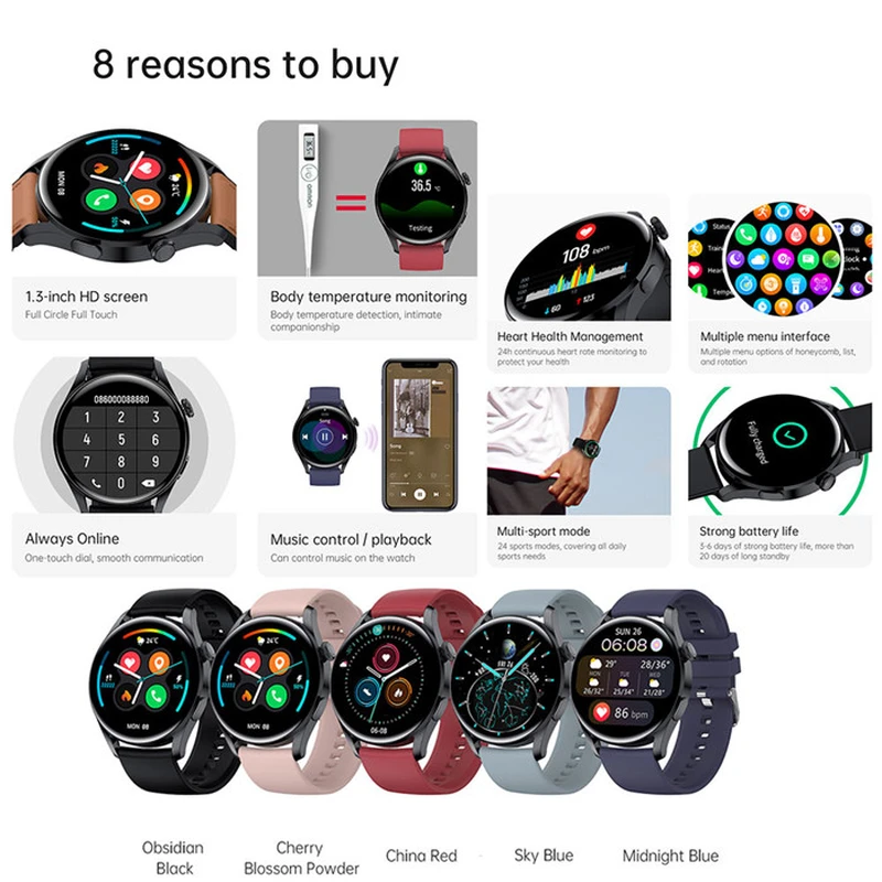 T33S Smart Watch Phone Call 24 Hours Heart Rate Blood Pressure Sleep Monitoring DIY Dial Multi-Sport Mode 