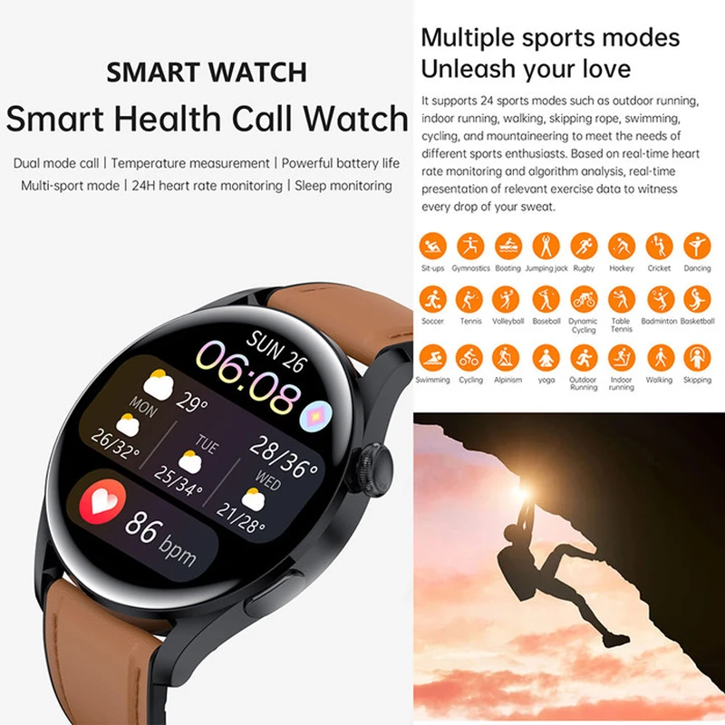 T33S Smart Watch Phone Call 24 Hours Heart Rate Blood Pressure Sleep Monitoring DIY Dial Multi-Sport Mode 