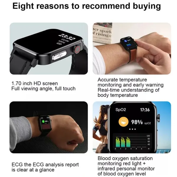 E86 Ip68 Waterproof Smart Watch Bracelet Fitness Tracker Body Temperature Ecg Heart Rate Watch Sdk Api Free