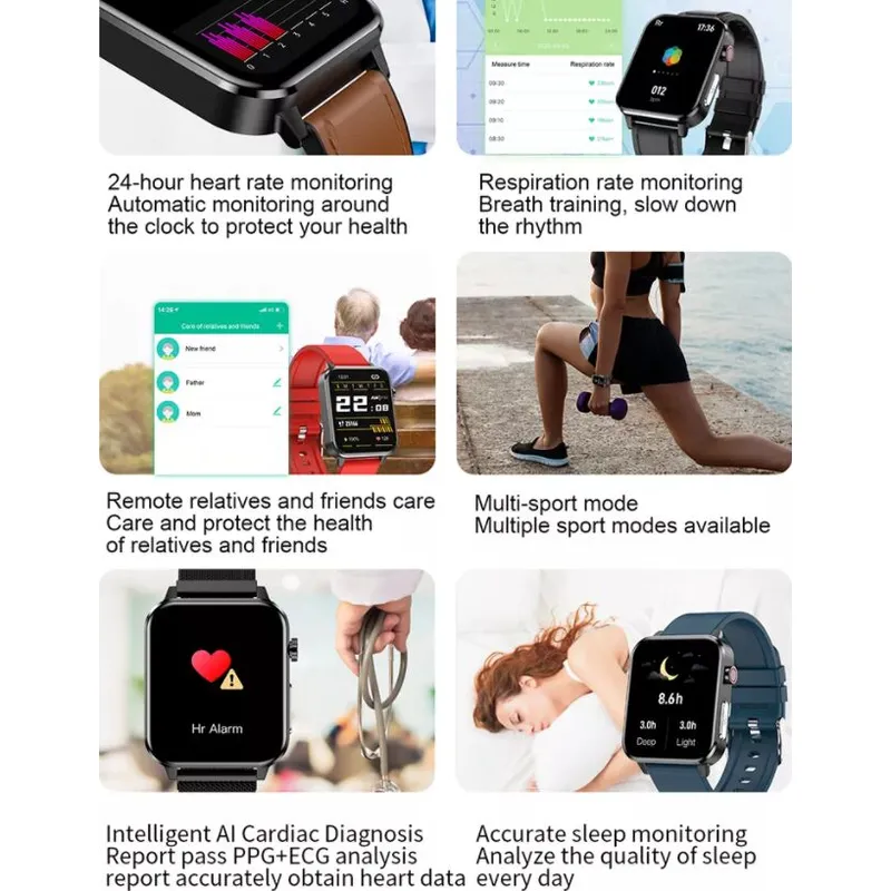 E86 Ip68 Waterproof Smart Watch Bracelet Fitness Tracker Body Temperature Ecg Heart Rate Watch Sdk Api Free