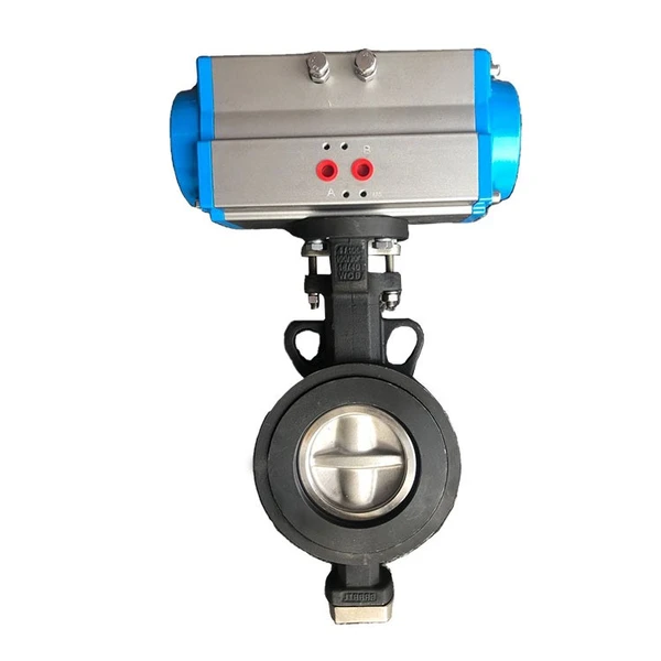 Pneumatic high performance stainless steel wafer double eccentric butterfly valve