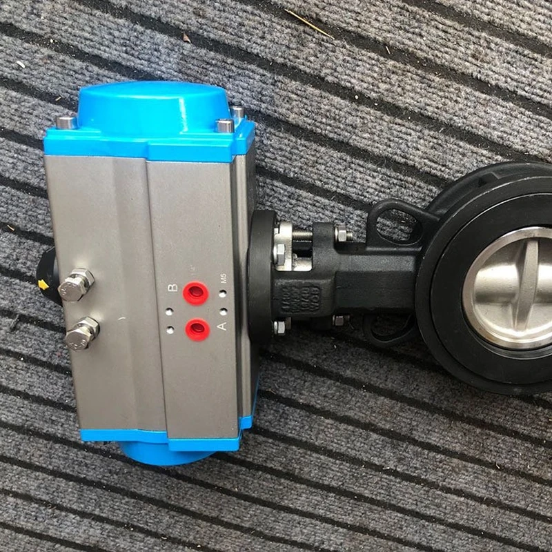 Pneumatic high performance stainless steel wafer double eccentric butterfly valve