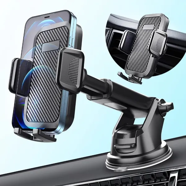 Soporte telescópico para teléfono de coche con brazo largo telescópico 3 en 1: seguro y ajustable