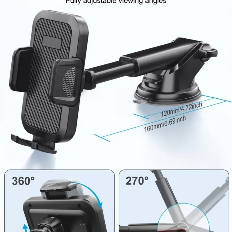 Soporte telescópico para teléfono de coche con brazo largo telescópico 3 en 1: seguro y ajustable