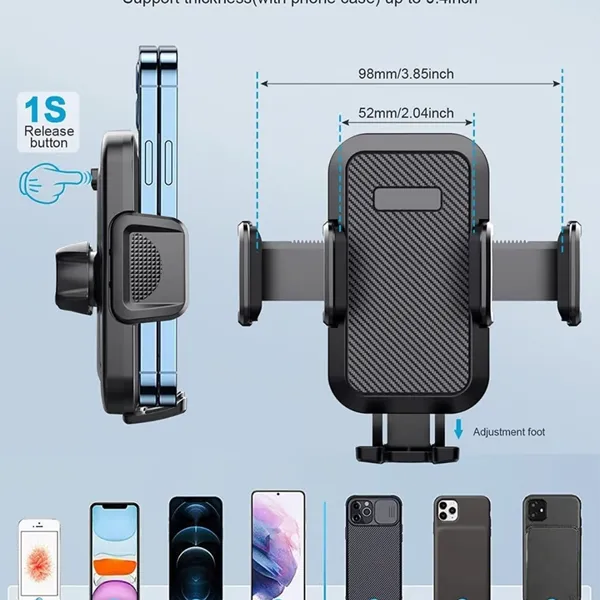 Soporte telescópico para teléfono de coche con brazo largo telescópico 3 en 1: seguro y ajustable
