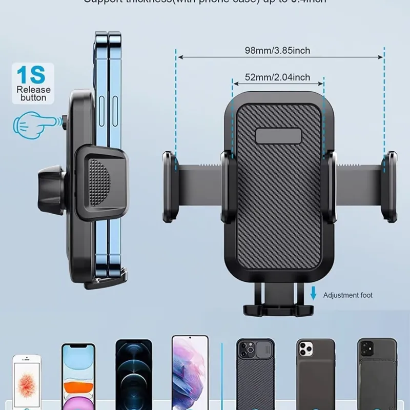 Soporte telescópico para teléfono de coche con brazo largo telescópico 3 en 1: seguro y ajustable