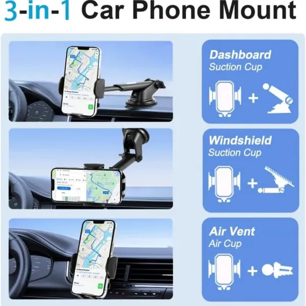 Soporte telescópico para teléfono de coche con brazo largo telescópico 3 en 1: seguro y ajustable
