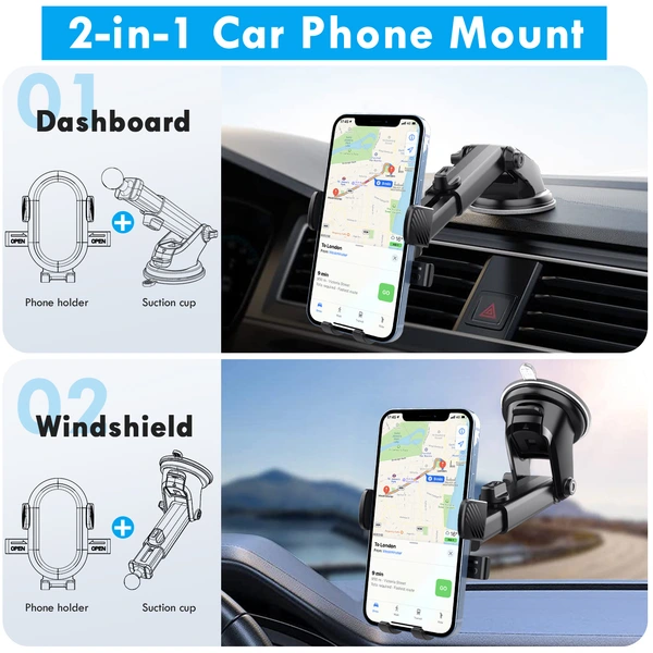 Universal Easy One Touch Car Holder for Windshield & Dashboard 