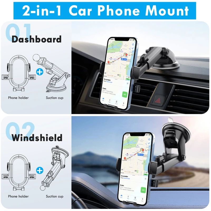 Universal Easy One Touch Car Holder for Windshield & Dashboard 
