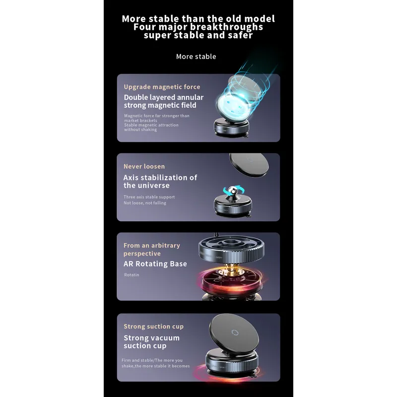 Upgraded 360° Adjustable Vacuum Magnetic Suction Cup Phone Mount