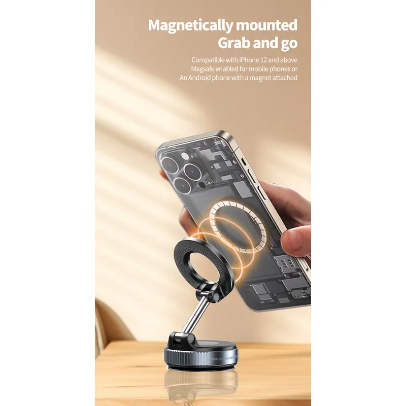 Vacuum Magnetic Phone Holder Suction Phone Mount,Magnetic Suction Cup Car Phone Mount,Double-Sided Magnetic Cell Phone Holder for All Smooth Surface 