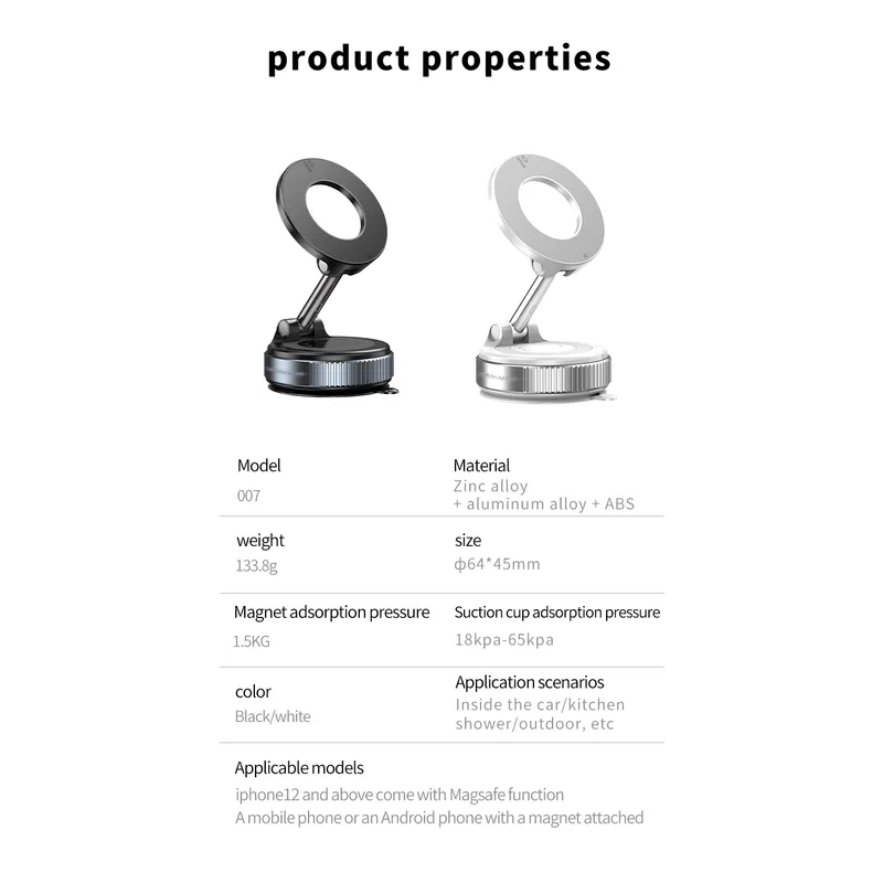 Vacuum Magnetic Phone Holder Suction Phone Mount,Magnetic Suction Cup Car Phone Mount,Double-Sided Magnetic Cell Phone Holder for All Smooth Surface 