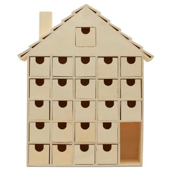 Unfinished Wooden Advent Calendar House for DIY
