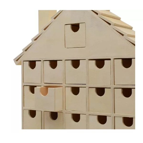 Unfinished Wooden Advent Calendar House for DIY