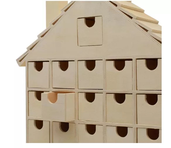 Unfinished Wooden Advent Calendar House for DIY