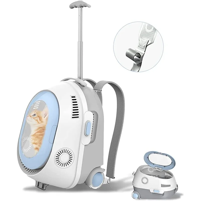Cat Carrier Backpack with Wheels Puppy Pet Rolling Backpack Carrier