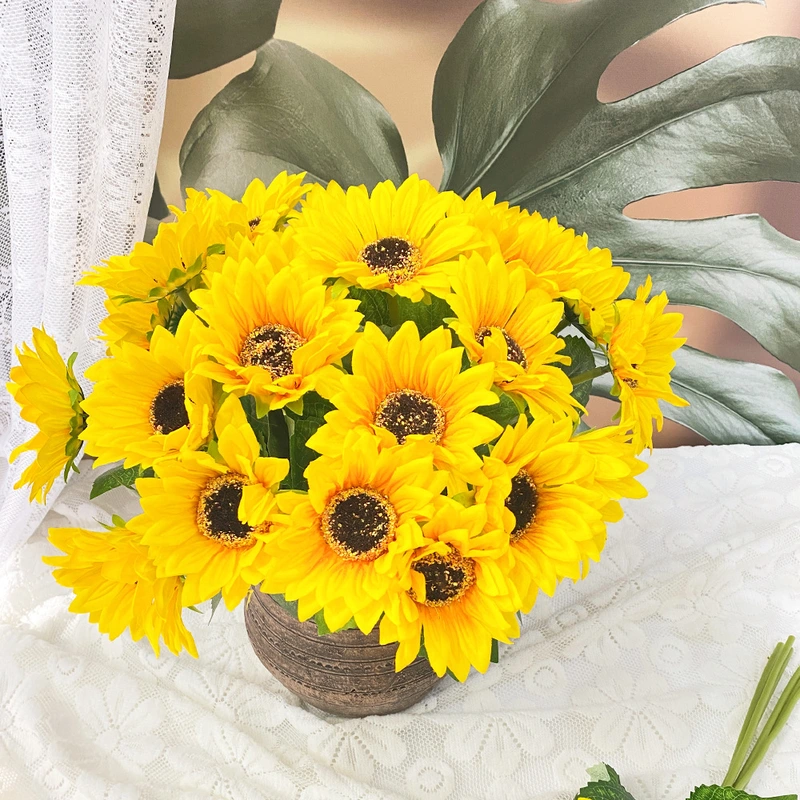 Artificial Sunflower Bouquet Fabric Flower for Home Wedding Decoration
