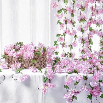 Artificial cherry blossom flower vine with leaves 18YHT