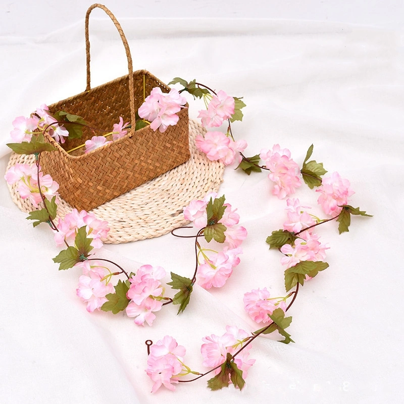 Artificial cherry blossom flower vine with leaves 18YHT