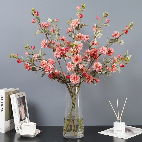 High Quality Artificial Silk Flowers Fake Camellia Long Branch Wedding Arch Party Backdrop Home Wall Outdoor Garden Decor