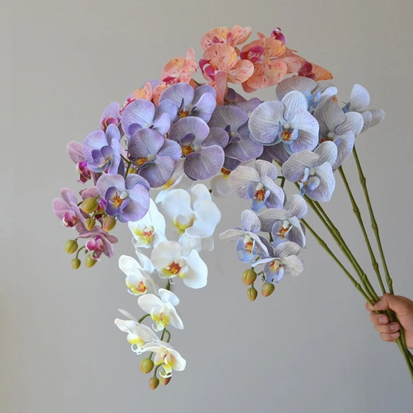 High quality 9heads butterfly orchid phalaenopsis latex artificial flowers dining table decoration wedding party home decor floral